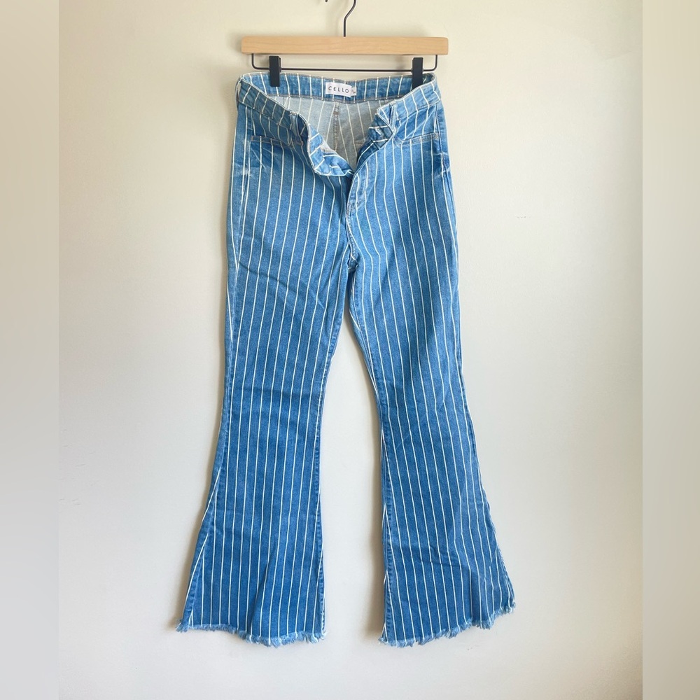 Cello Stripped Trumpet Flare Jeans
